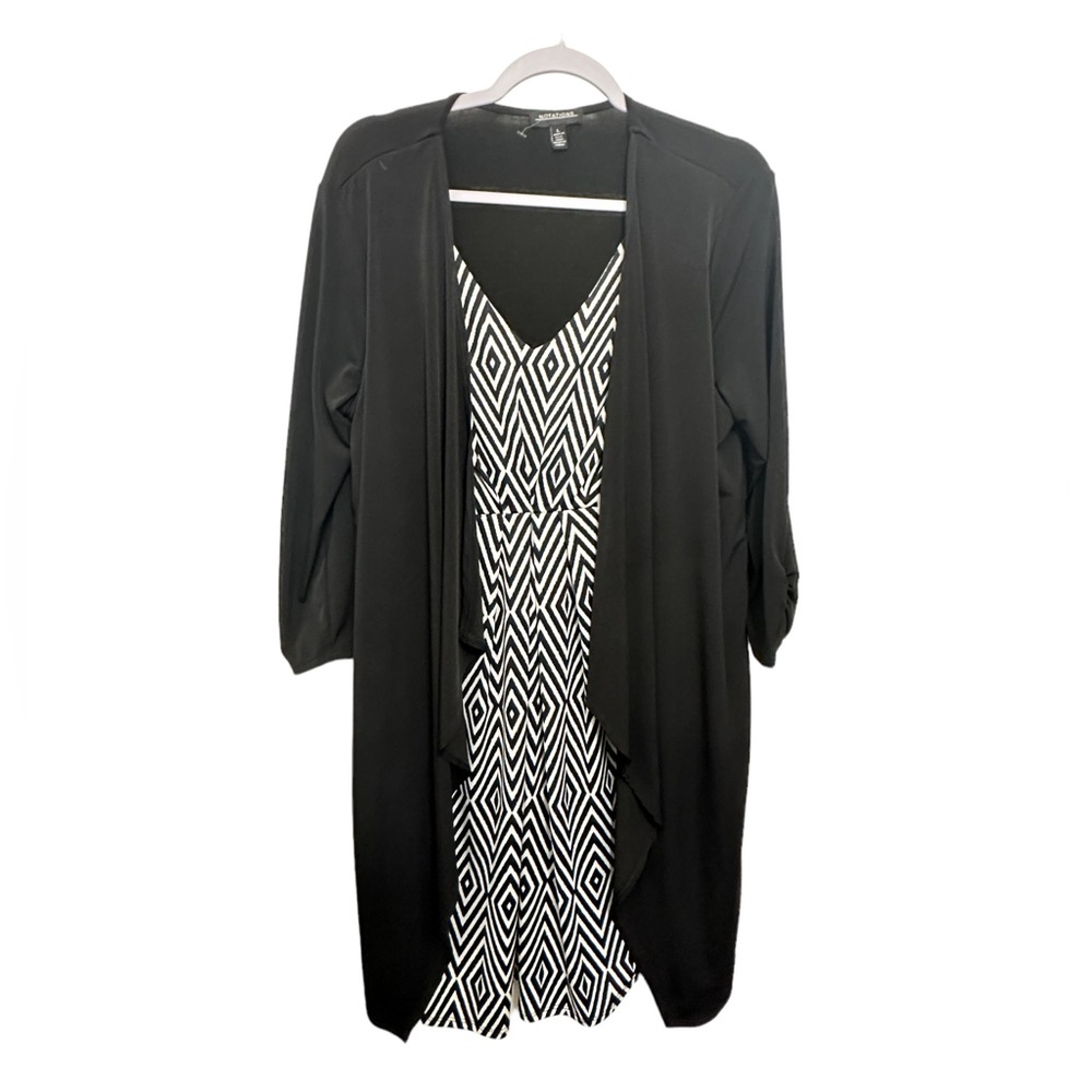 Notations Women’s Dress Cardigan V Neck Black White  Size L